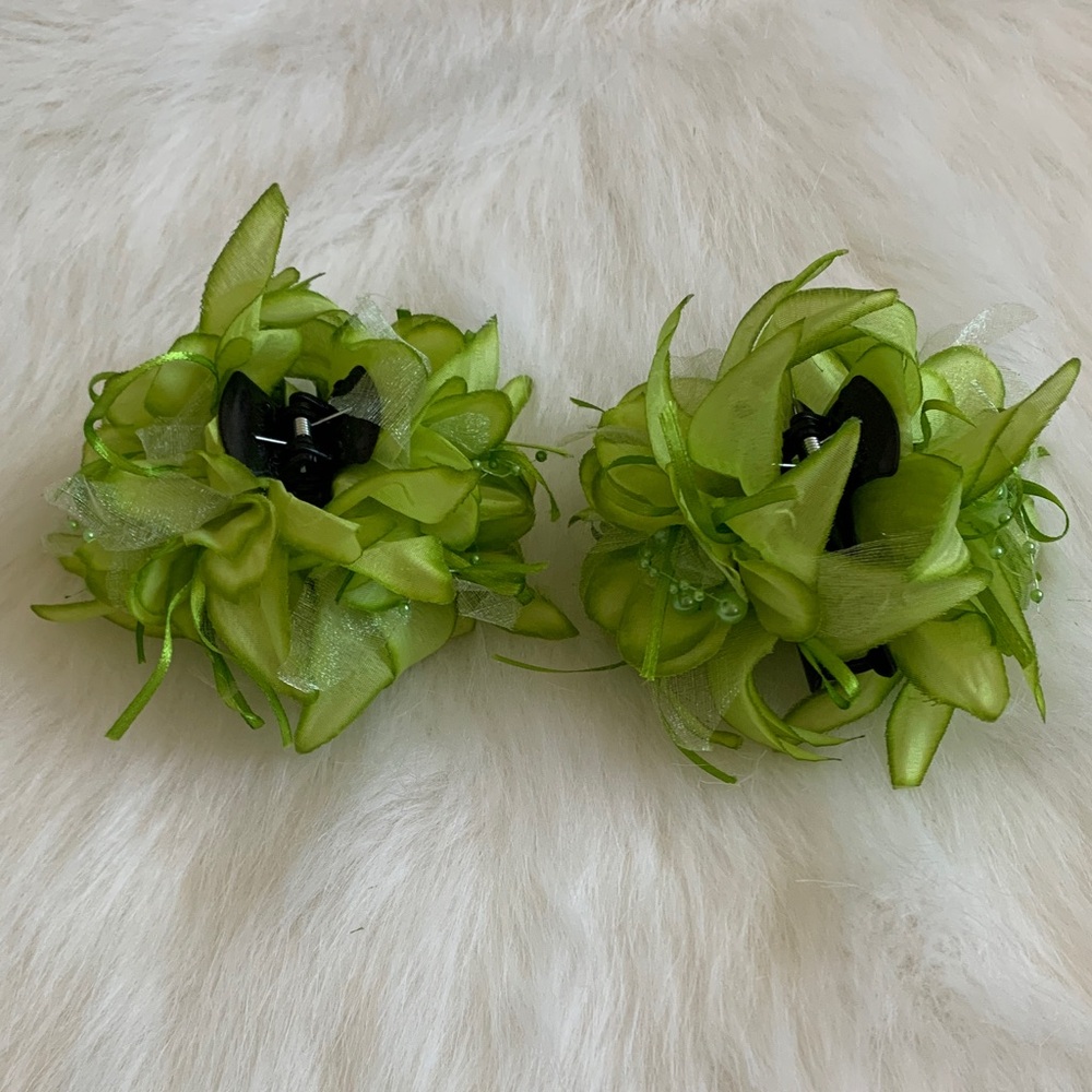 Chic Lime Green Floral Hair Clips